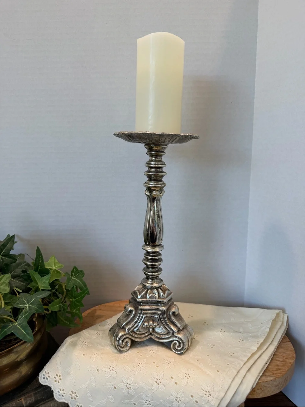 Vintage Style Ornate Metal Candlestick Holder 10.25